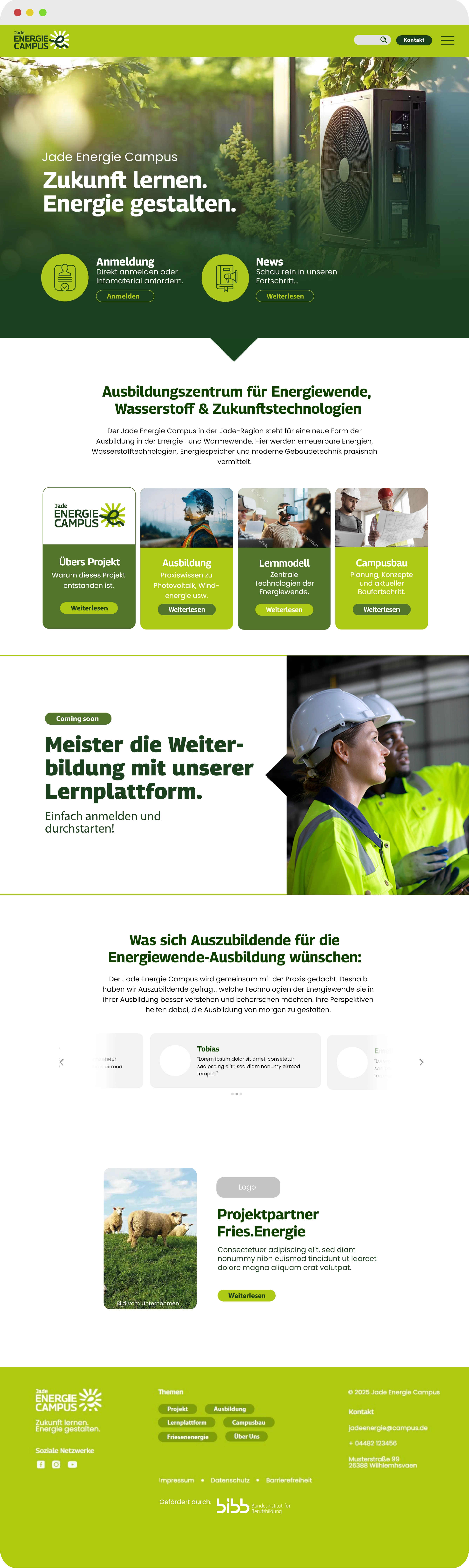 Design-Prototyp der Website des Jade Energie Campus