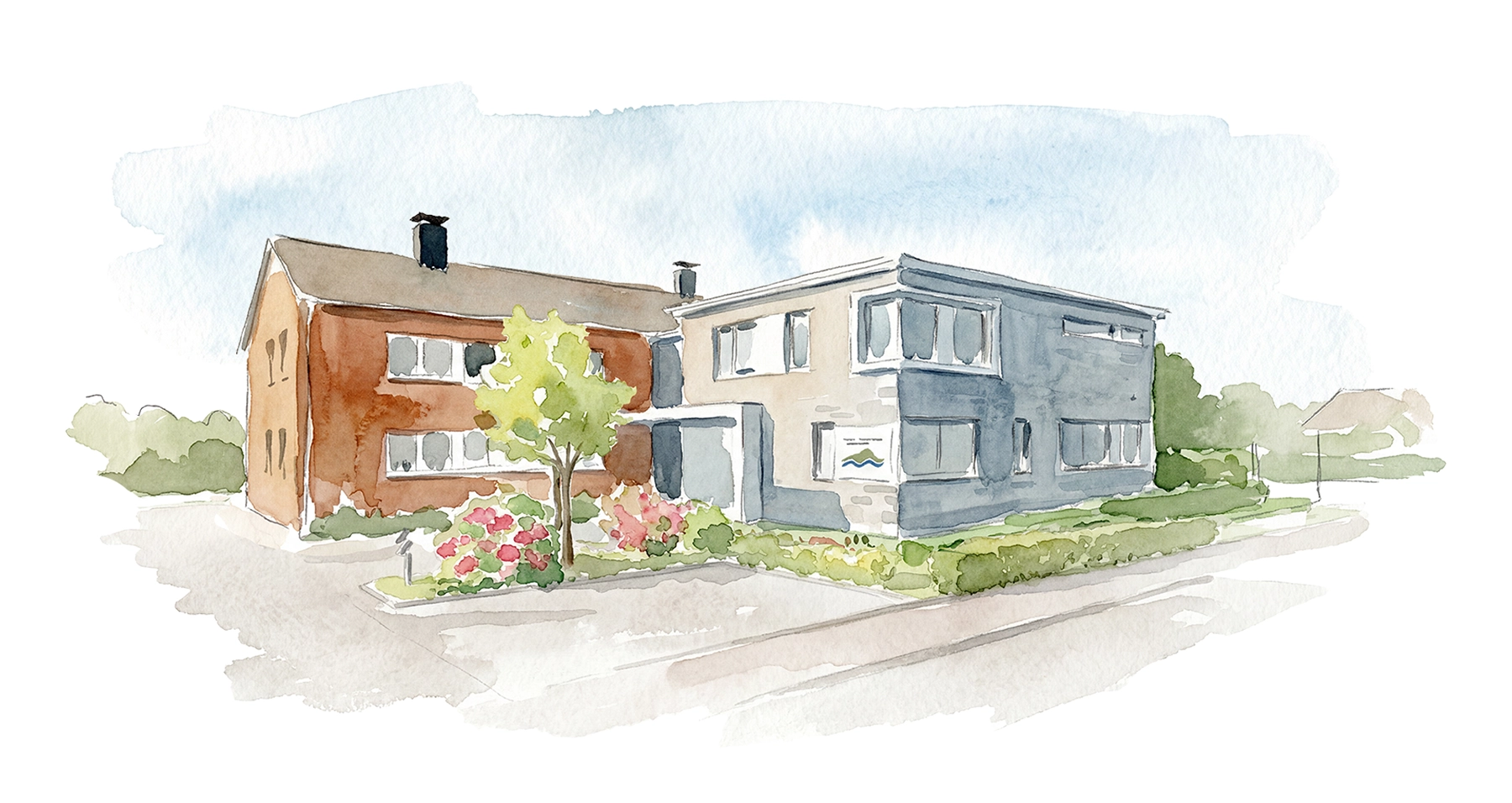 Aquarellillustration eines Gebäudes